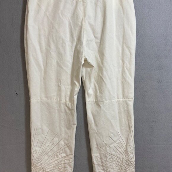 St. John by Marie Gray Women's White Embroidered Pants W SIDE ANKLE SLID SZ 10 - Picture 4 of 10
